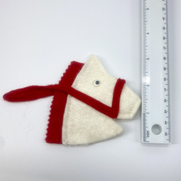 Felt Horse Head Ornament White Red Trim 3 inches - Picture 3 of 9